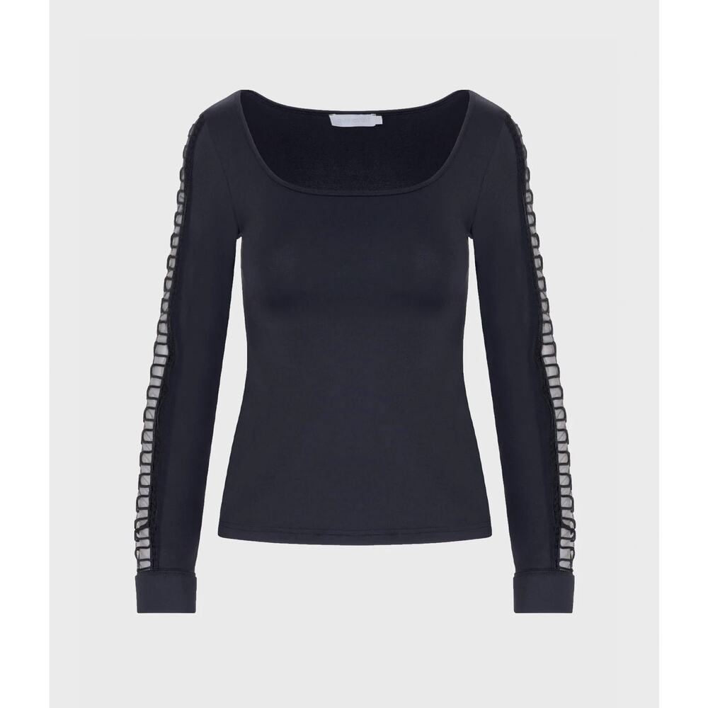 NWT Anne Fontaine Saga Black Mesh Sleeve Top 40 6 8